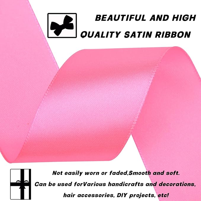 1-1/2 Inch 60 Yards Pink Solid Satin Ribbon for Gift Wrapping,Craft Floral Bouquets,Wedding Party,Timeless Flower,Decoration Floral Hair,Balloons