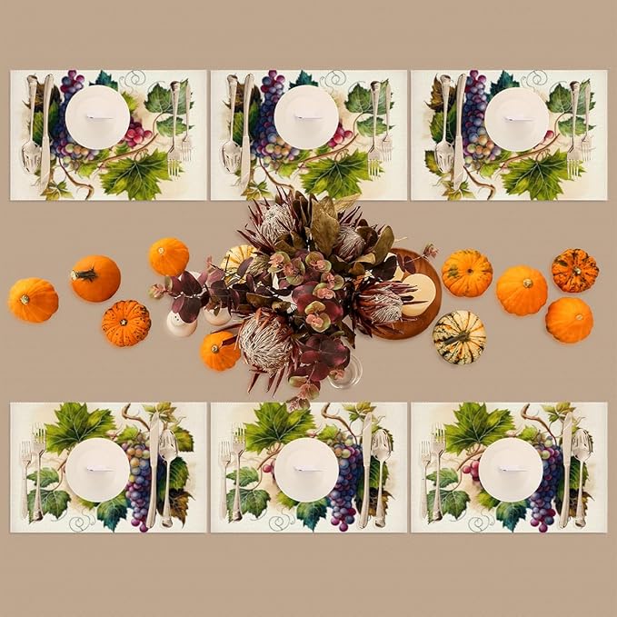 Fruit Grapes Purple Abstract Placemats Set of 4 PVC Vinyl Non Slip Table Mats Waterproof Heat Resistant Place Mats Washable Wipeable Dining Table Mat for Kitchen Party Indoor Outdoor Decorative