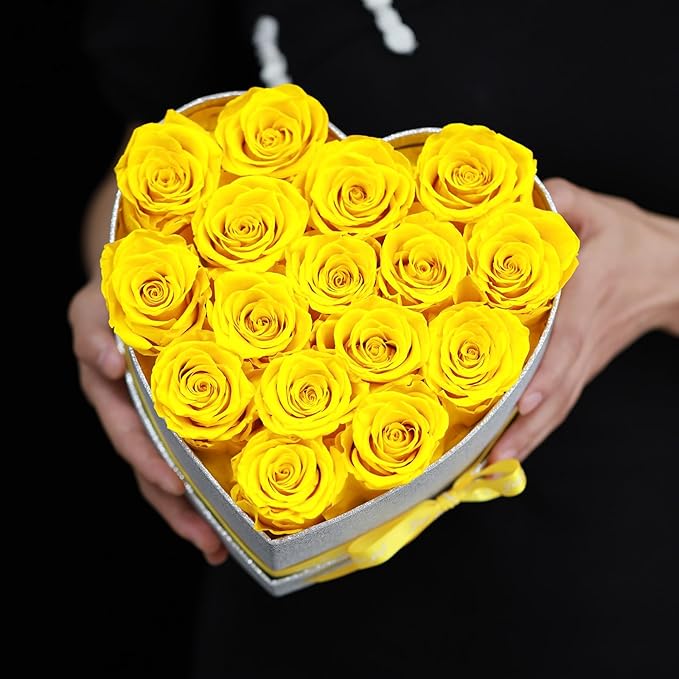 Flowers for Delivery, 16 Yellow Forever Roses in a Box, Preserved Flowers for Anniversary Birthday Mothers Day Valentines Day Gifts for Mom Women, Wife, Girlfriend