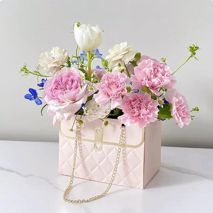 LONG XIN SERIES 8PCS Pink Floral Gift Bags Duty Reusable Paper Gift Boxes Luxury Present Packaging with Handles for Gift Package Wedding Birthday