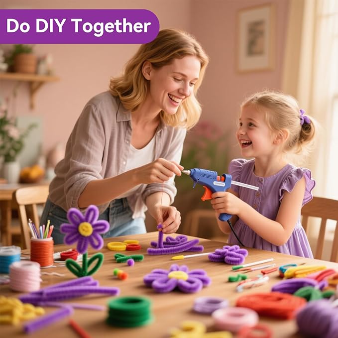 500 Pcs Pipe Cleaners for Crafts – 5 Colors Chenille Stems with Glue Guns & Tape Measure – Perfect for DIY Projects, Holiday & Room Decorations, Arts and Crafts Activities (Purple, 12in x 8mm)