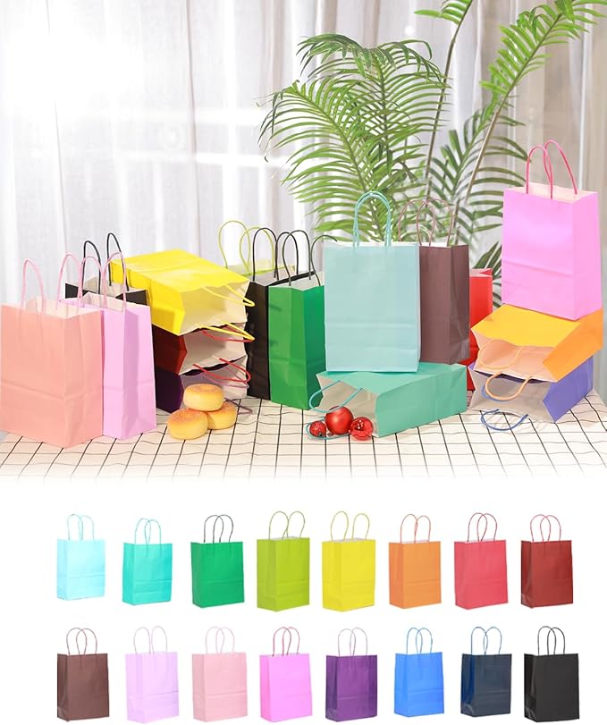 qiqee 13''x10 x5 Large Gift Paper Bags with Handles Bulk 32-Packs Gift Bags 16 Different Senior Color Bags Multiple Uses(Large Size)