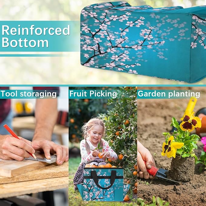 Garden Tool Tote Bag for Women Men Flower Branches Gardening Tool Storage Bags with 10 Pockets Standable Garden Home Tool Kits Organizer for Indoor Outdoor Gardening Gifts