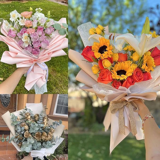 FAYADA Korean Cotton Flower Wrapping Paper Non-Woven Floral Bouquet Wraps Gift Packaging Florist Supplies 20 Sheets Florist Waterproof Flower Wrapping Paper for Fresh Flowers-22.8x22.8 Inch (Wine)