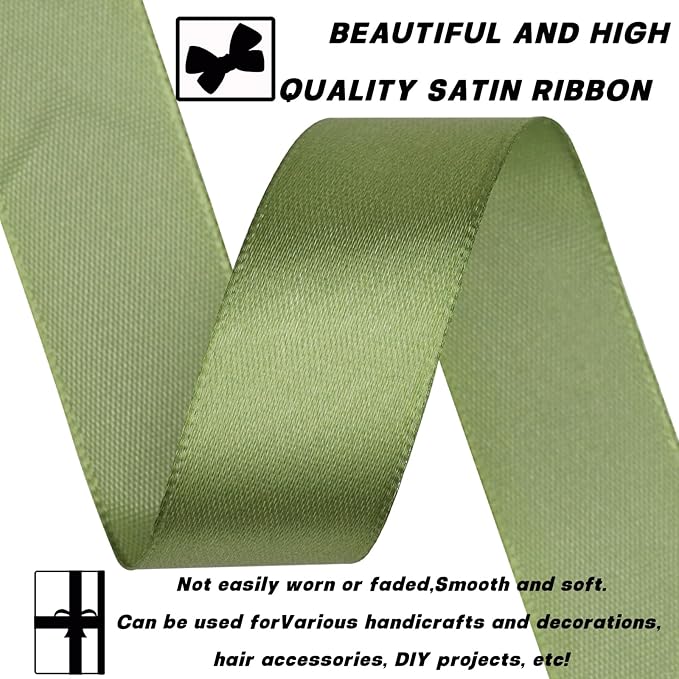 7/8 Inch 60 Yards Olive Green Satin Craft Ribbon-Single Face Polyester Ribbon for Handmade Roses,Gift Wrapping,Timeless Flower,Bouquets,Wedding and Party Decoration