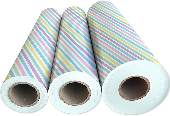 Jillson Roberts Bulk Gift Wrap, Everyday Gift Wrapping Supplies, Pastel Stripe, Full Ream 833 feet x 24 inches