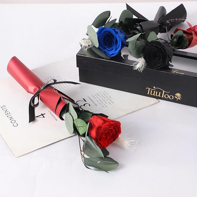 Forever Flower, Preserved Rose Birthday Gifts for Women, Her, Wife, Mom, Prime Eternal Roses Gifts for Mothers Day, Valentines Day, Anniversary, Graduation, Wedding, Single Rose Real Rose (Red)