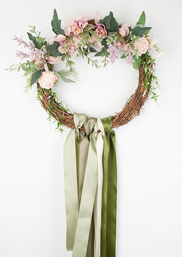 Sage Green Satin Ribbon - 1.5 Inch Double Face, 6 Rolls, 30 Yards - Perfect for Weddings, Crafts, Gift Wrapping & Hair Bows