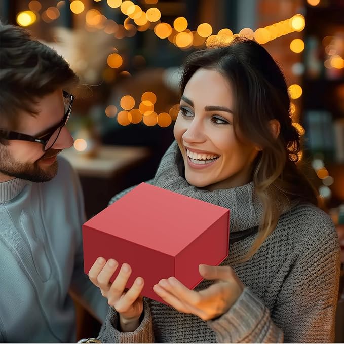 Gift Box 8x8x4 Inch with Magnetic Closure Lid Red Gift Boxes For Presents,Bridesmaid Gifts Box,Birthday Gift box,Luxury for Gift Packaging, Magnetic Gift Box for Wrapping Gifts(Red)