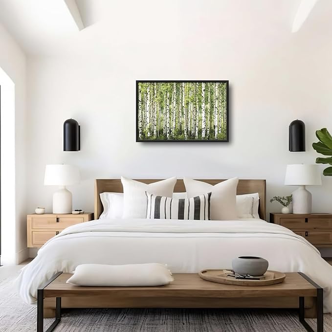Extra Large Birch Tree Framed Wall Art for Living Room,Oversized Green Aspen Trees Forest Pictures Wall Decor,Canvas Print Painting Modern Artwork Bedroom Office Bathroom 36L x 24W