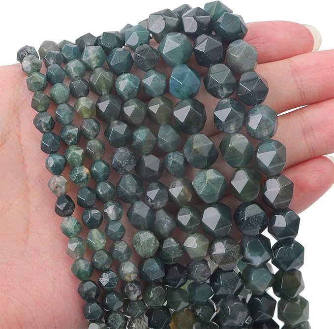 Faceted Natural Moss Agate Stone Round Beads 6mm 36cm/Strand for Jewelry Making