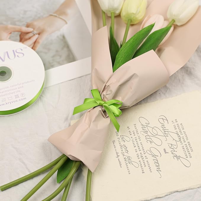Apple Green Satin Ribbon, Double Faced 3/8 Inch X 25 Yards Apple Green Ribbon, Premium Satin Ribbon for Gift Wrapping, Crafts, Hair Bow Making, Sewing, Flower Bouquet, Wedding Party Decor
