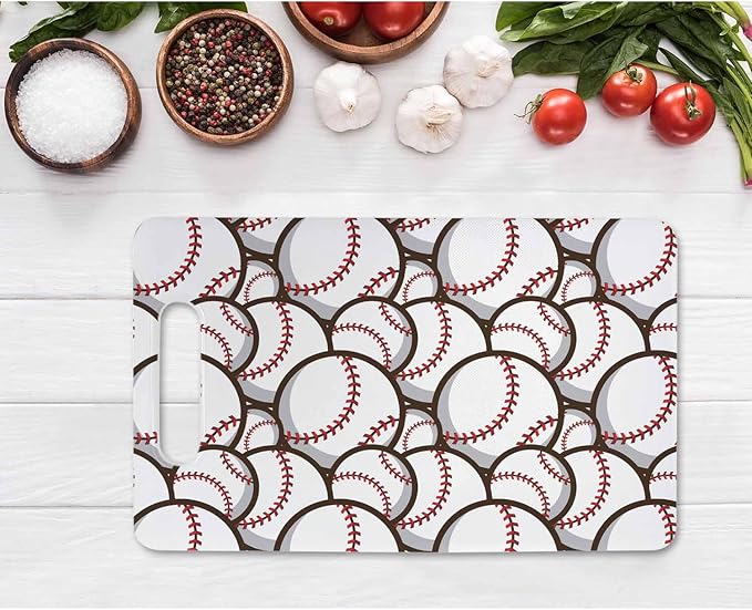 Baseball Balls Cutting Board with Handles Red White Ball Sports Cutting Boards Plastic Safe Chopping Board for Kitchen 16" x 10" x 0.24"
