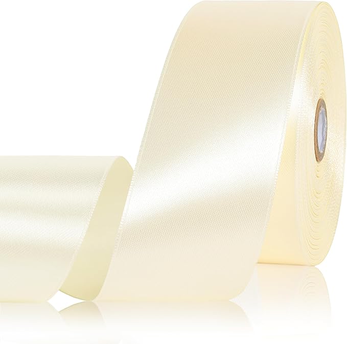 Ivory Ribbon 2 Inch, 60 Yards Polyester Beige Satin Ribbon for Gift Wrapping, Fabric Ribbon for Flower Bouquet Crafts Wedding Christmas Party