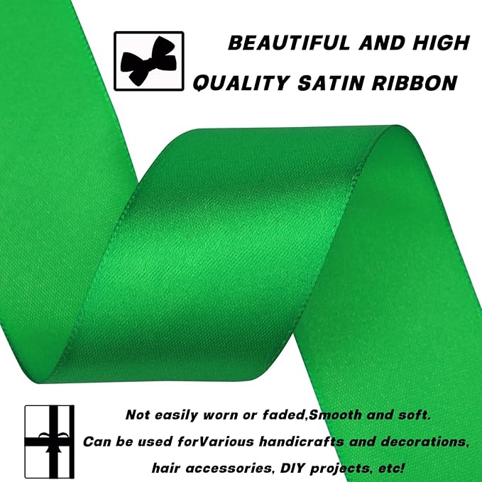 1-1/2 Inch 30 Yards Green Solid Satin Ribbon for Gift Wrapping,Craft Floral Bouquets,Wedding Party,Timeless Flower,Decoration Floral Hair,Balloons