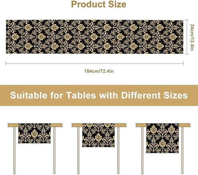 Gold Damask Table Runner,Gothic Antique Victorian Floral Boho Table Runner for Home Kitchen Table Dining Garden Farmhouse Wedding Party Decor 13x90 Inch