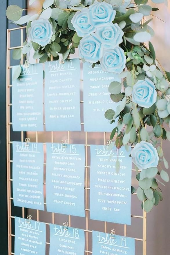 IPOPU Artificial Rose Flower Heads, 100pcs Light Blue Foam Fake Roses Bulk 3in Stemless Flowers for DIY Wedding Baby Shower Centerpieces Arrangements Party Tables Home Decorations (Light Blue)