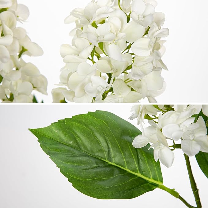 Artificial Hydrangea Flowers Real Touch – 3PCS 24.8" Faux Cone Hydrangea Stems for Tall Vases, Home Décor, Wedding Centerpieces, Floral Arrangements – Pure White