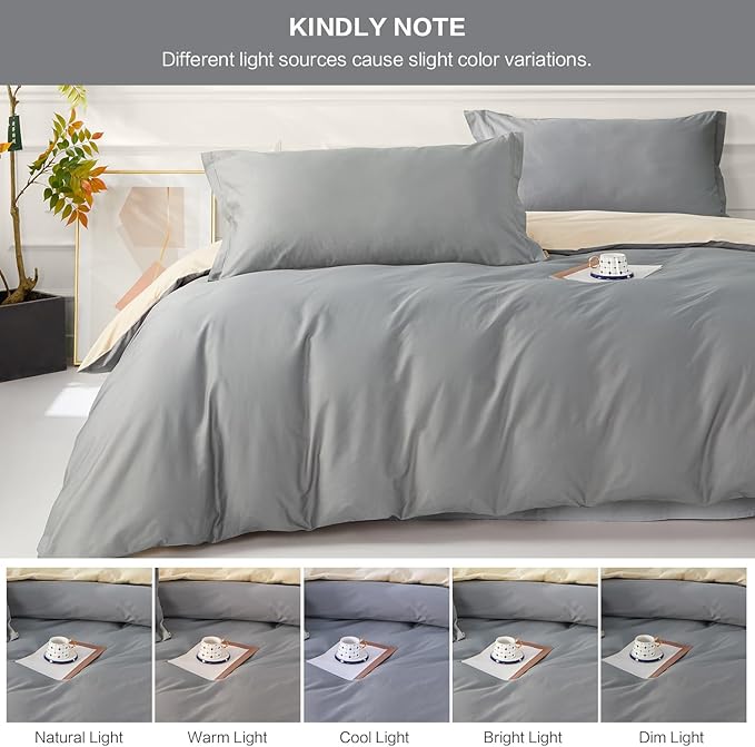 SAPHREAS Grey Duvet Cover Twin Size 2 Pieces Extra Soft 100% Cotton Bedding Set for Kids & Adults, Includes 1 Duvet Cover 68"x90" with Zipper Closure & 1 Pillow Sham, Comforter Not Included