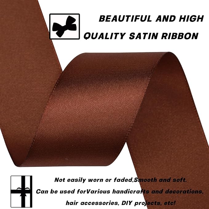 1-1/2 Inch 30 Yards Brown Solid Satin Ribbon for Gift Wrapping,Craft Floral Bouquets,Wedding Party,Timeless Flower,Decoration Floral Hair,Balloons