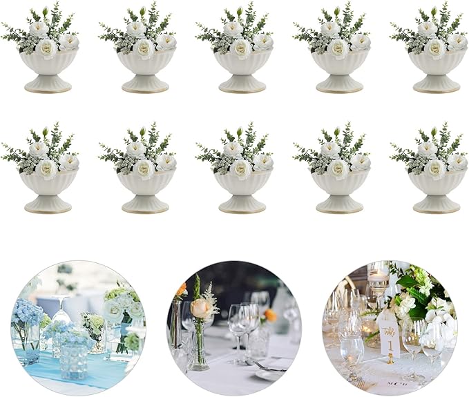 White Flower Arrangements Pot Vase for Wedding Centerpieces Table, 10 Pcs Small Metal Flower Planter Urn Vase Pot,for Home Wedding Party Christmas (10PCS, White)