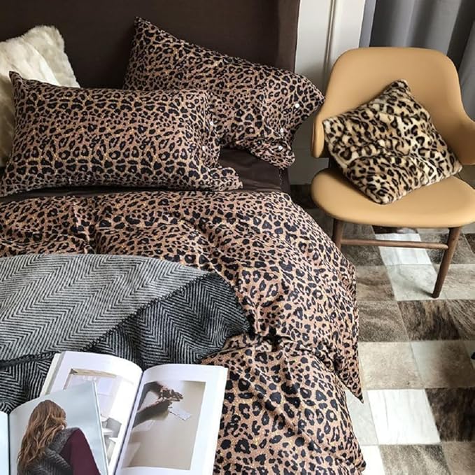 Leopard Print Comforter Set Twin XL Animal Cheetah Printed Comforter Fluffy Soft Leopard Pattern Comforter with 2 Pillowcases Brown/Black Floral Print Bedding Set All Season Boho Twin XL Comforter Set