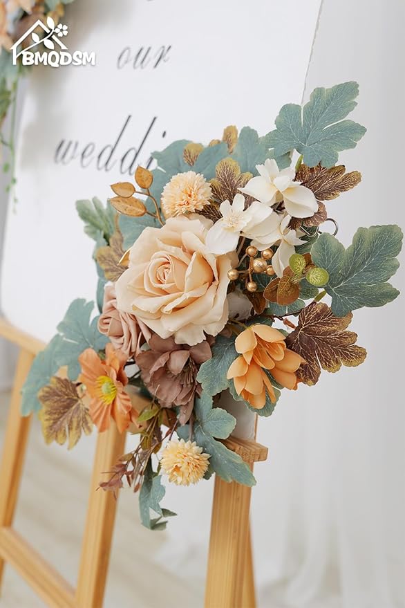 Wedding Welcome Signs Floral(Pack of 2),Wedding Arch Flowers for Wedding Decorations and Reception Backdrop Decoration(New Coffee)