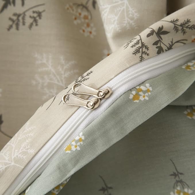 VM VOUGEMARKET Vintage Flower Duvet Cover Set Full Cotton Girls Aesthetic Bedding Set Reversible Floral Duvet Cover with 2 Pillow Shams,Blooming Comforter Cover with Zipper-Gray Green