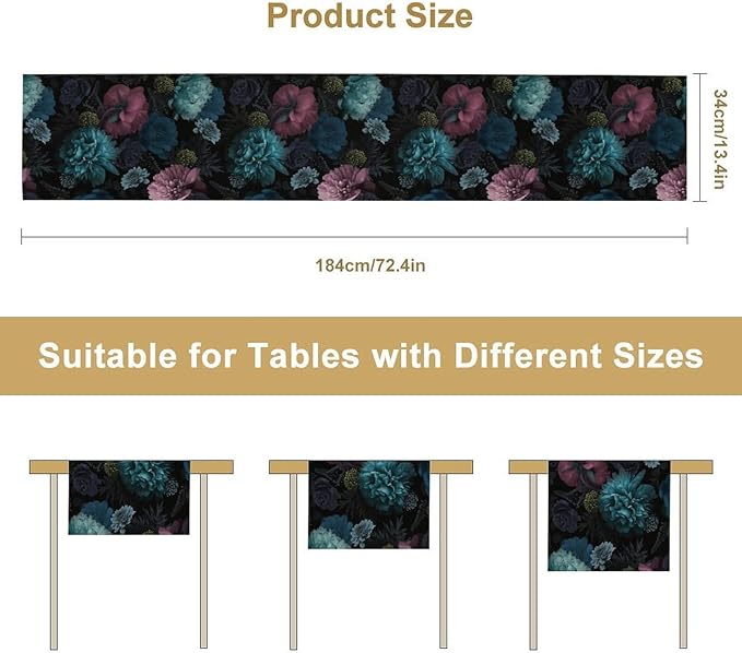 Gothic Flowers Table Runner,Vintage Garden Floral Prints Table Runner for Home Kitchen Table Dining Indoor Outdoor Party Decor 13x36 Inch