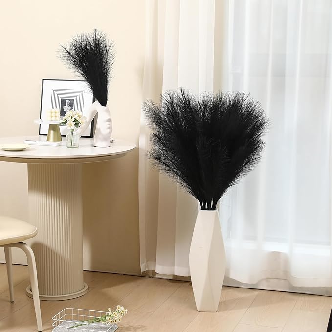 9 Stems Black Pampas Grass - 38 Inch Tall Faux Pompous Grass Decor, Long Artificial Pompas Floral for Gothic Room Decoration, Wedding Flower Arrangement, Halloween and Home Decor (Black)