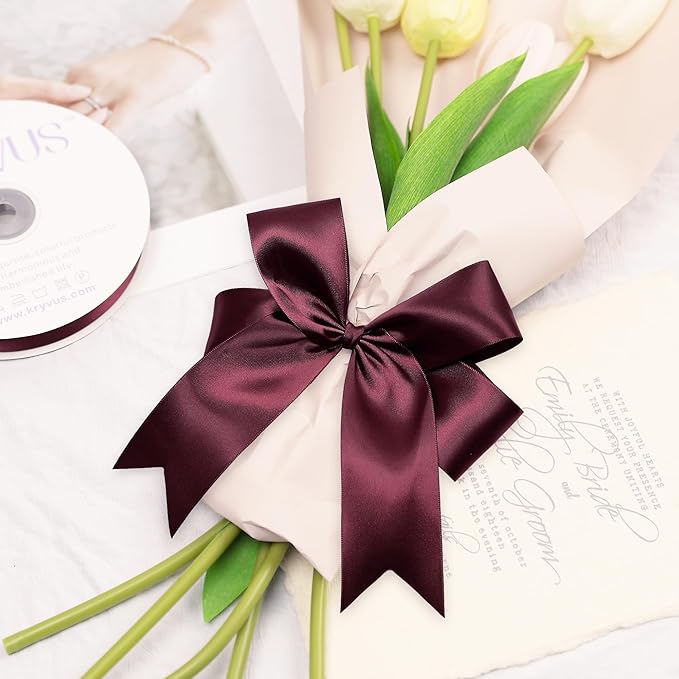 Burgundy Satin Ribbon, Double Faced 1-1/2 Inch X 50 Yards Burgundy Ribbon, Premium Satin Ribbon for Gift Wrapping, Crafts, Hair Bow Making, Sewing, Flower Bouquet, Wedding Party Decor