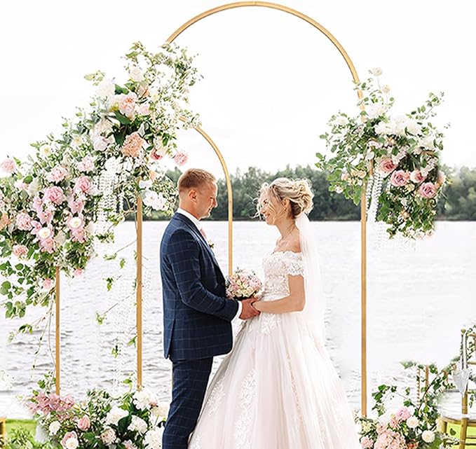 Metal Arch Backdrop Stand and Cover Set of 2, Sturdy 7.2FT, 6FT Party Backdrop Set, Wedding Arch Frame and Cover Set for Birthday, Baby Shower,Christmas, Anniversary