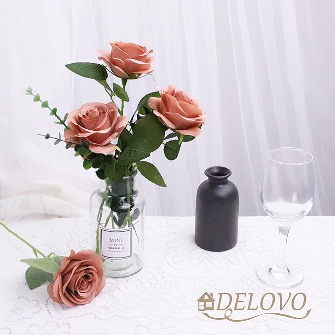 52pcs Dusty Rose Roses Artificial Flowers Fake Flowers Silk Roses with Stems for DIY Wedding Bouquets Bridal Shower Centerpieces Arrangements Party Decorations