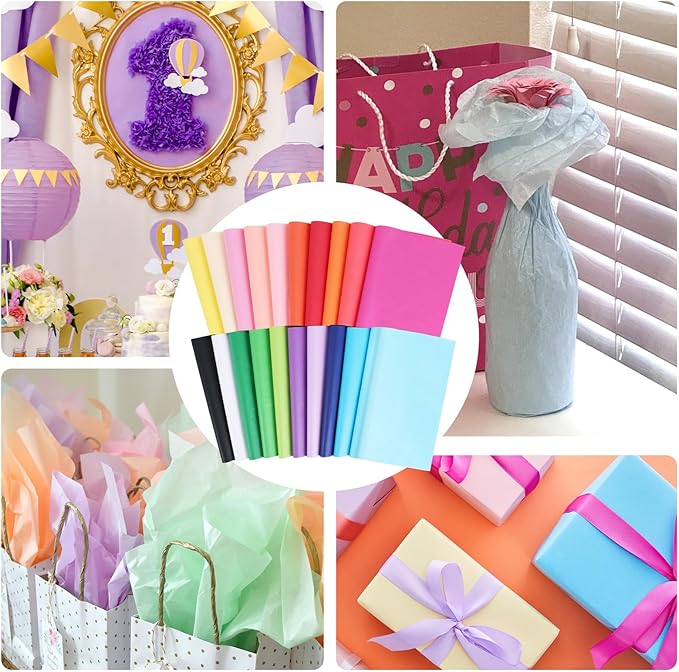 400 PCS Tissue Paper, 20 Colors 14" X 20" Tissue Papers Bulk for Packaging, Colored Tissue Paper for Gift Bags Crafts Birthday Party Flower Decoration