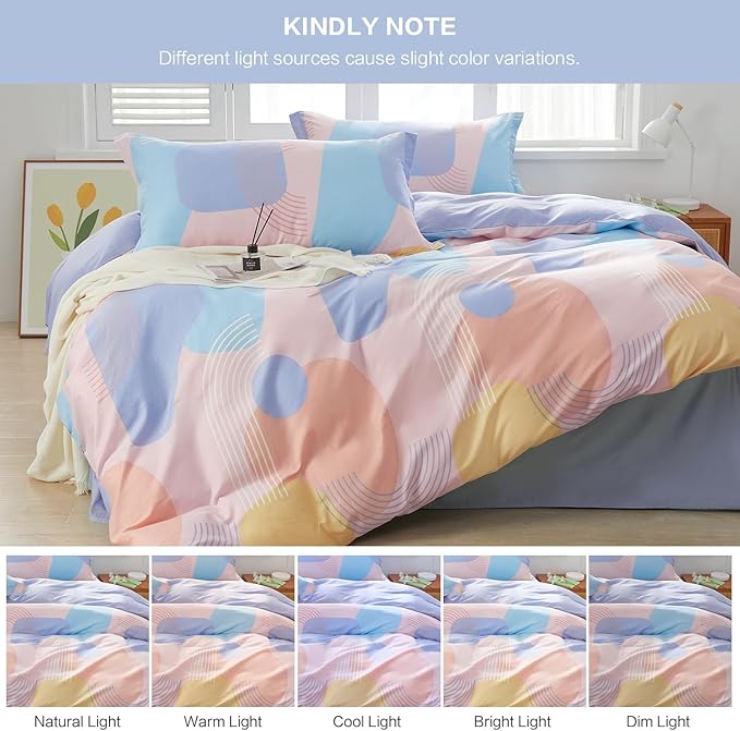 SAPHREAS Colorful Geometric Blocks Duvet Cover Set Full Size 3pcs 100% Cotton Orange Blue Bubble Bedding Comforter Cover Set 1 Duvet Cover 2 Pillow Shams