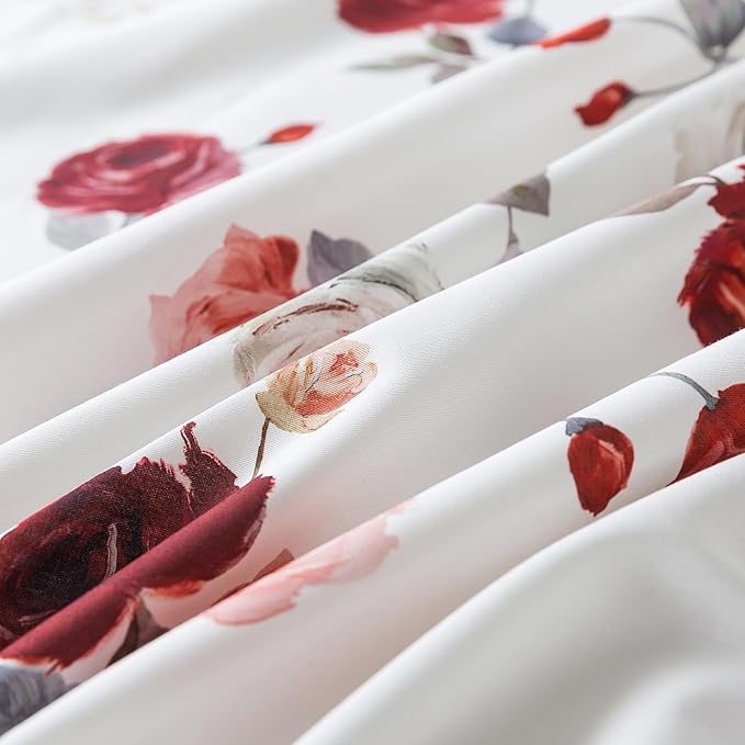 FADFAY Vintage White Rose Floral Bedding - King Size, 100% Percale Egyptian Cotton, 800 Thread Count, Deep Pocket Fitted Sheet, 4Pcs