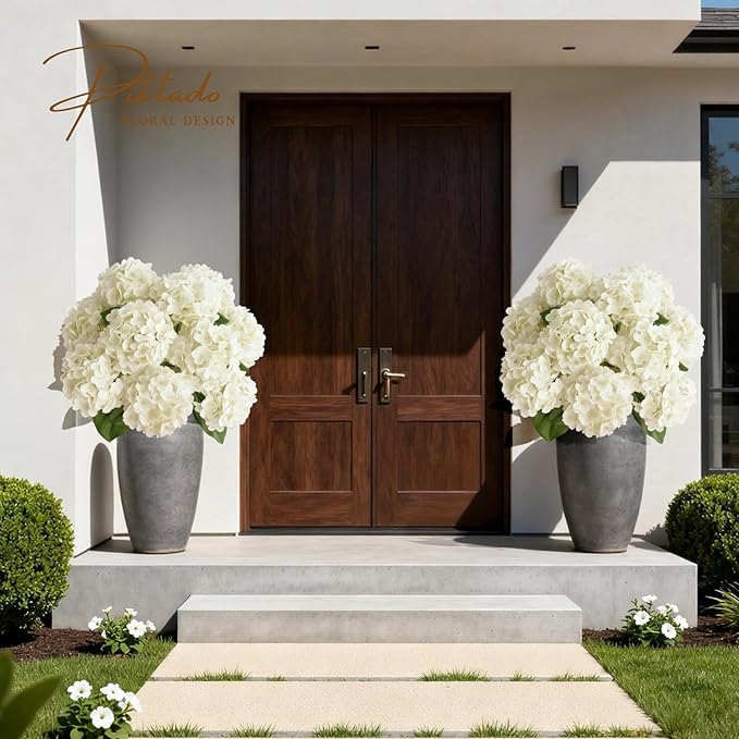 A Bunch 21in, White Real Touch Hydrangea Artificial Flowers, with 5pcs Flower Head 10pcs Leaves, Faux Hydrangea Flowers for Home Office Decor Wedding Party Arrangements (1, White)
