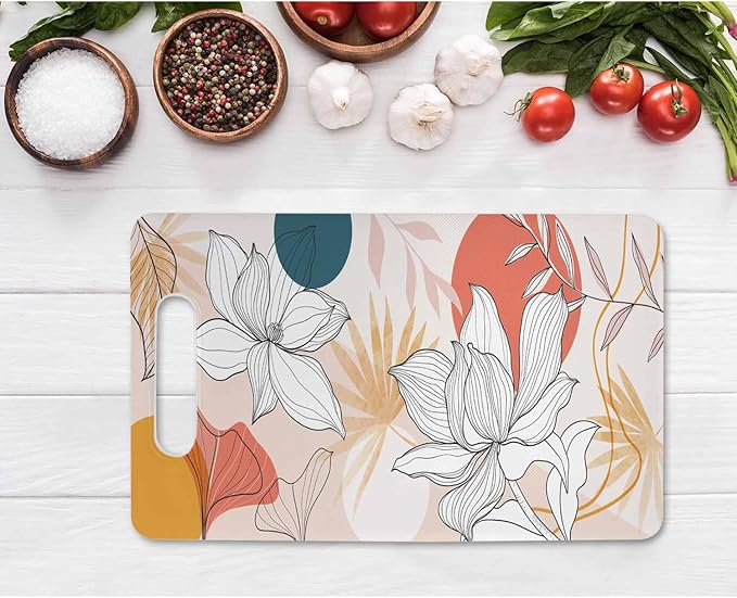 Floral Art Line Cutting Board Summer Tone Tropical Leaf Lotus Flower Grip Handle Chopping Boards Cutting Board for Kitchen Plastic 16" x 10" x 0.24"
