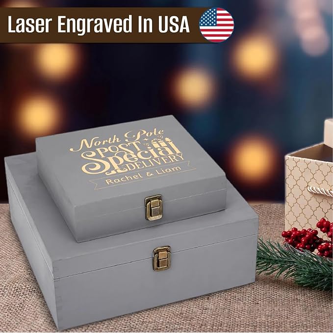 Personalized Christmas Eve Box Custom Engraved Wooden Memory Box โ Rustic Christmas Gift, Traditional Santa Xmas Gift Box for Kids, Family & Friends โ Holiday Keepsake Memento Box Gifts for Him Her