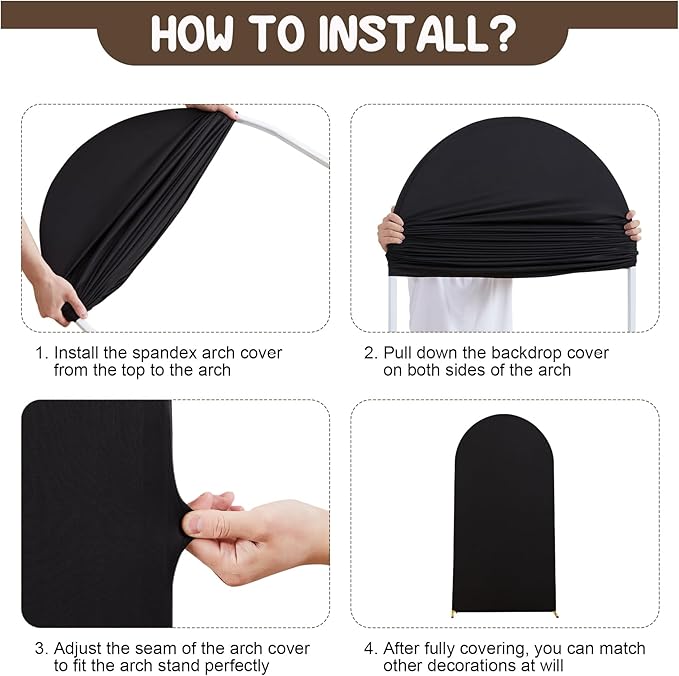 Black Arch Backdrop Covers - 7.2FT, 6FT Spandex Fitted Wedding Arch Stand Covers Double-Sided Arch Covers Stretchy Backdrop for Christmas Party, Wedding, Birthday, Baby Shower Decorations