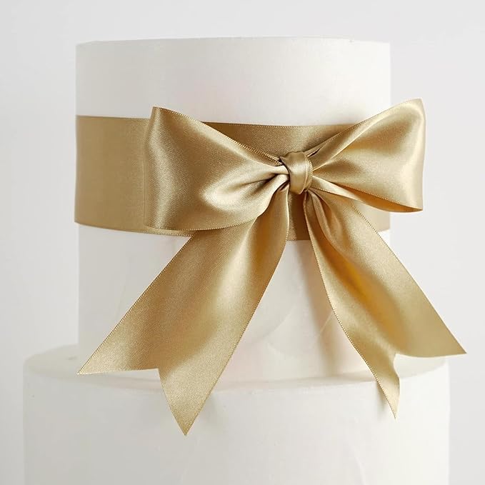 KINGLAKE Champagne Gold Satin Ribbon 1 1/2 inch x 50 Yards - Polyester Silk Hair Ribbons, Fabric Gold Ribbon for Gift Wrapping, Floral Bouquets, Craft Bow, Wedding, Valentines Day