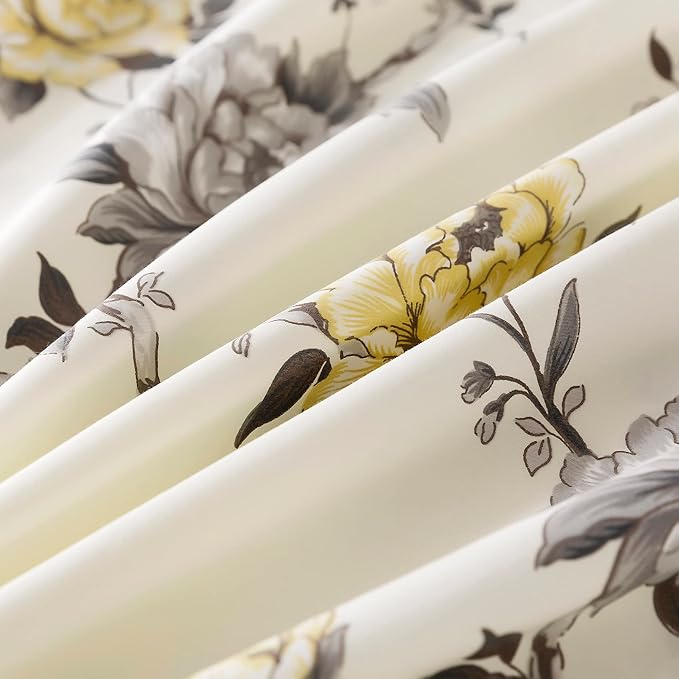 FADFAY Floral Sheets Set Twin Vintage Rose Floral Bedding Shabby Grey and Yellow Peony Sheets Farmhouse Bedding 800 Thread Count 100% Egyptian Cotton Soft Deep Pocket Fitted Sheet 4Pcs, Twin Size