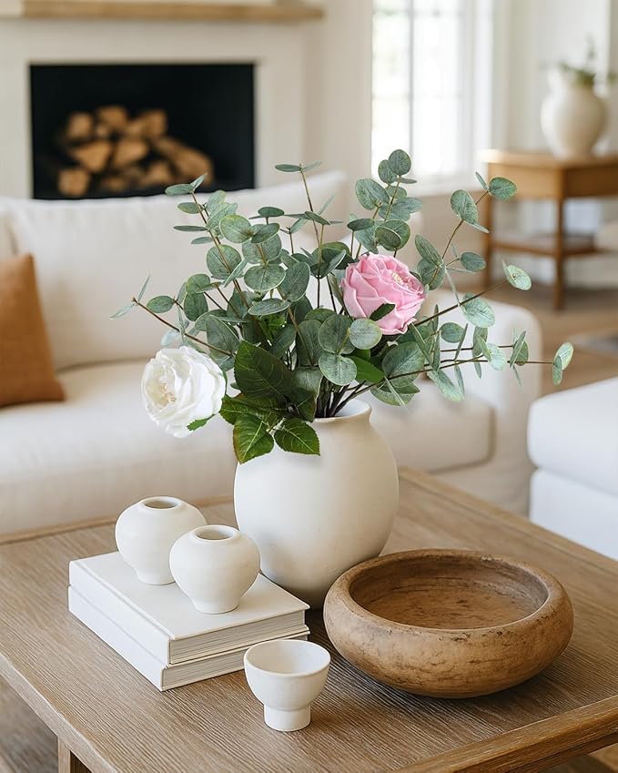 6PCS Artificial Eucalyptus Stems, 17.7" Real Touch Eucalyptus Plants, Dual-Sided Faux Leaves Greenery Decor for Vase, Table Centerpiece, Home, Bathroom, Wedding Décor (Sage Green)
