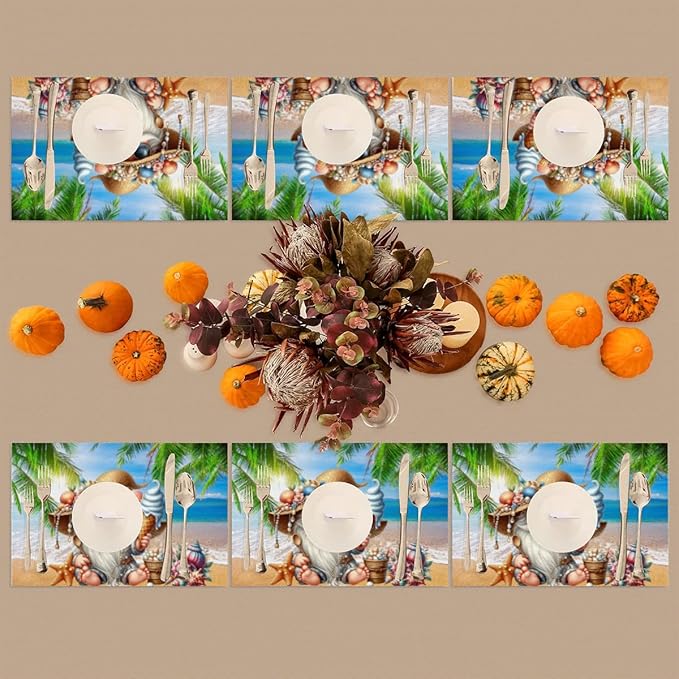 PVC Placemats Set of 4 Summer Gnomes Cute Wipeable Table Mats Washable Heat Resistant Non Slip Vinyl Dining Table Mat for Kithen Indoor Outdoor Patio Farmhouse Place Mats Decorative