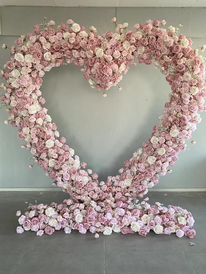 7FT Heart Shaped Metal Arch Frame, Wedding Arch Stand for Ceremony, Large Double Tube Balloon Arch for Wedding Backdrop (Gold)