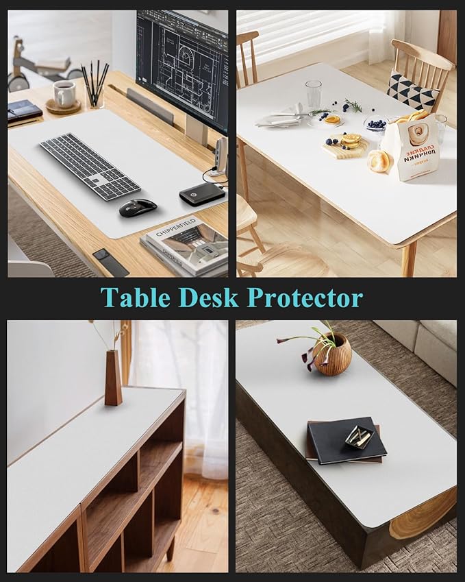 Pure White Plastic Table Cover Protector, 30" x 60" Waterproof Easy Flat PVC Desk Pad Mat, 1.5mm Thick Rectangle Vinyl Table Top Protector for Dining Room Table, Office, Dresser