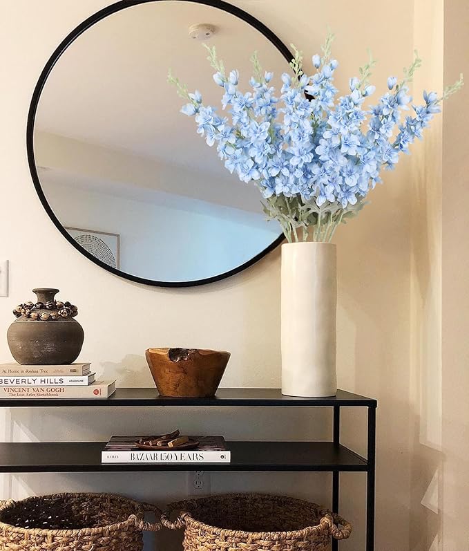 8PCS Blue Delphinium Artificial Flowers Larkspur Fake Flowers 33.5in Long Stem Faux Silk Flowers Bulk for Tall Vase for Home Wedding Floral Arrangement Centerpiece Table Decorations (Baby Blue)