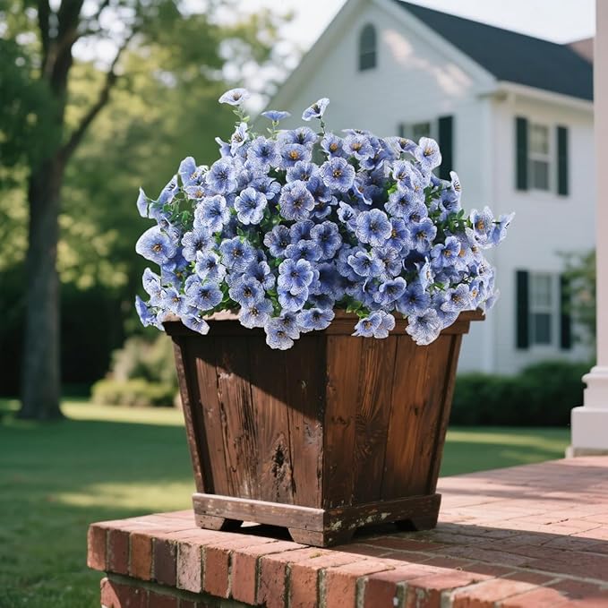 12 Bundles Artificial Flowers for Outdoor, UV Resistant Faux Mums with Eucalyptus Leaves Fake Plants for Outdoor Planters Greenery Boxwood Porch Patio Decoration