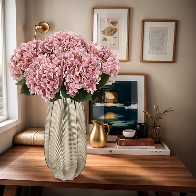 Kimura's Cabin 5Pcs 21inch Real Touch Artificial Hydrangea Flowers Realistic Latex Hydrangeas Long Stem with Leaves Hydrangea Bouquet for Home Wedding Baby Shower Birthday Party Decoration,Cameo brown