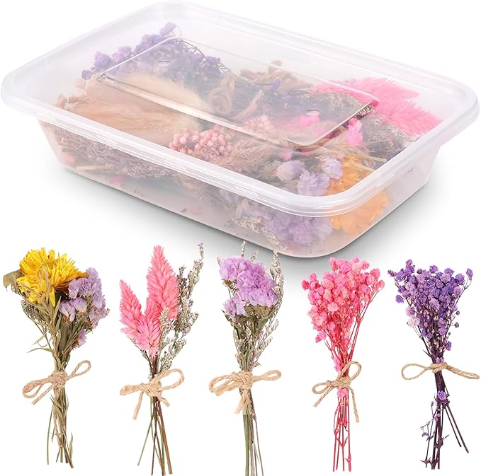 VAIPI 10 Pack Dried Flower Bouquets Various Dried Flower Combinations with Stem Mini Dried Embossing Natural Flower Bundles Artificial Flower Dried Floral Arrangement for Vase DIY Wedding Decor